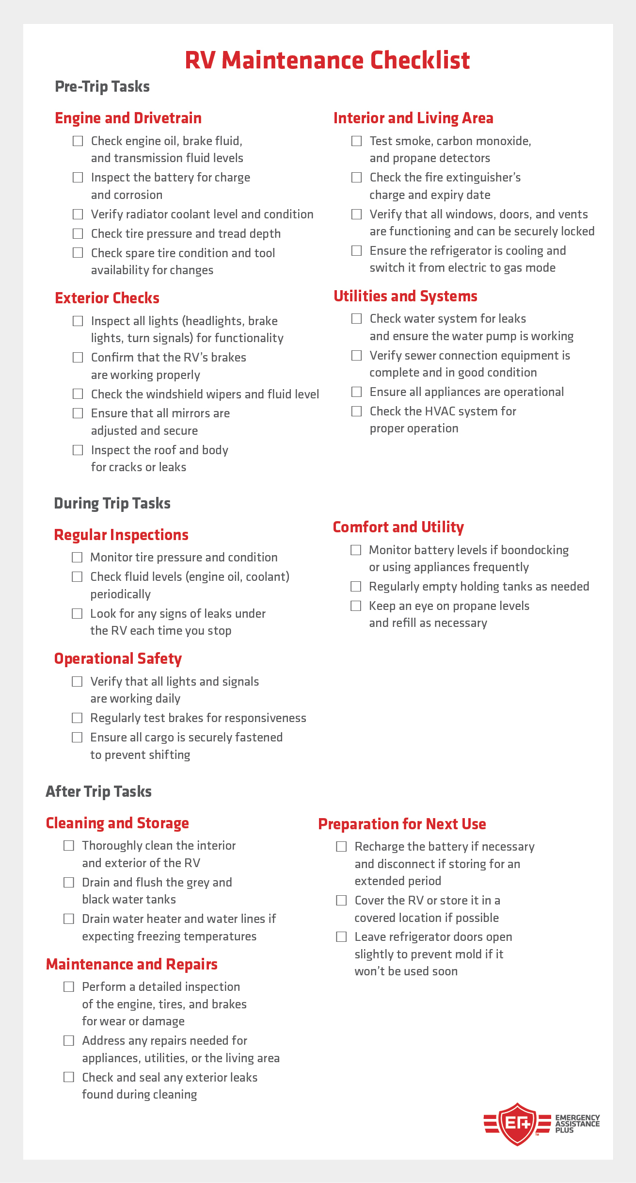 rv maintenance checklist 