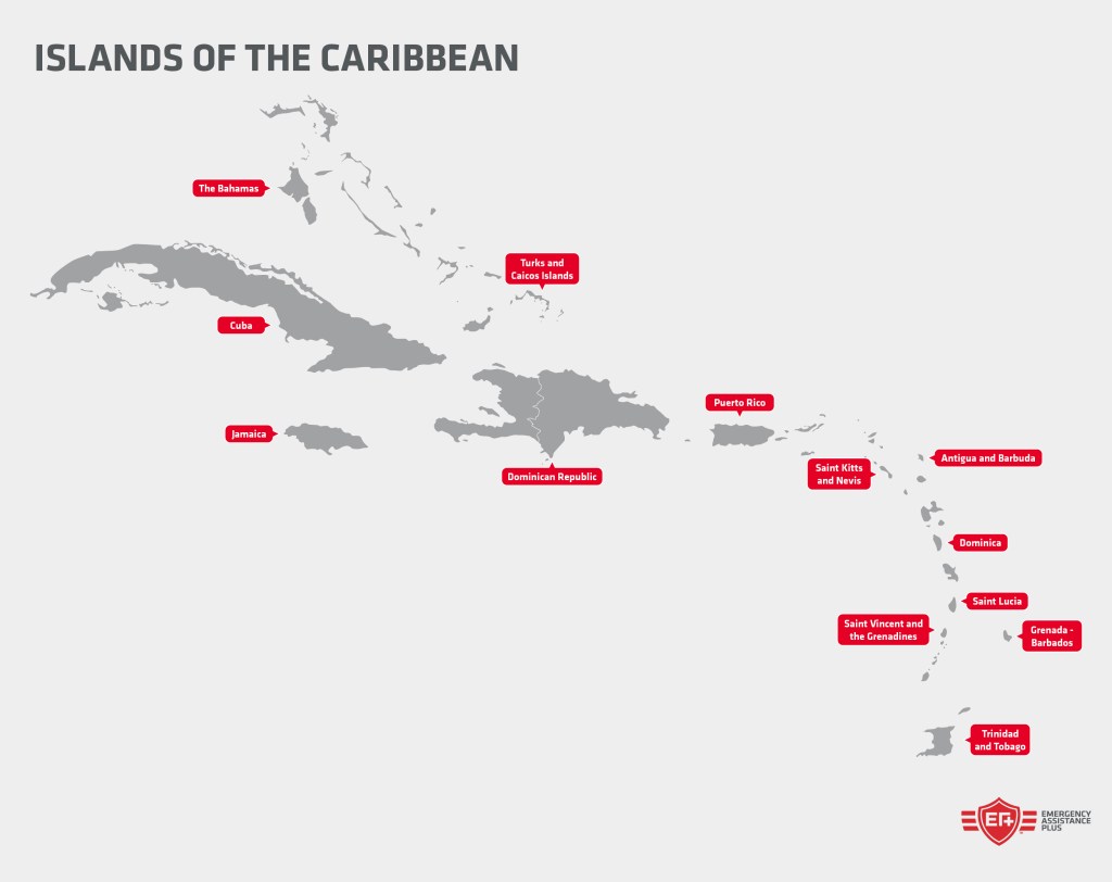 map showing the islands of the Caribbean
